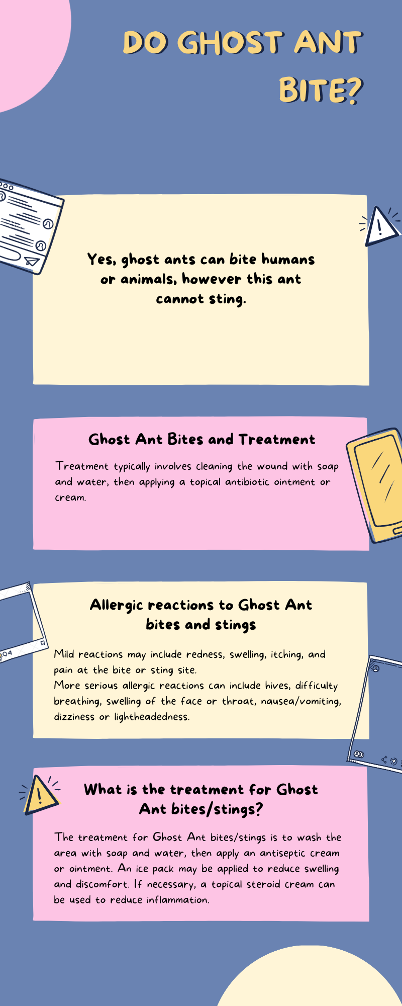 Ghost Ant sting treatment infographic